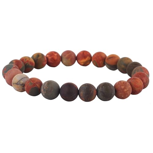 Handmade Natural Imperial Jasper Gem Semi Precious Gemstone 8mm Round Beads Stretch Bracelet 7" Unisex - color: Matte