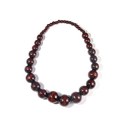 COLORFUL BLING Ethnic Natural Wood Beads Necklace for Men Women Africa Wooden Chain Chunky Strand Necklace Statement Hip Hop Jewelry - color: short dark