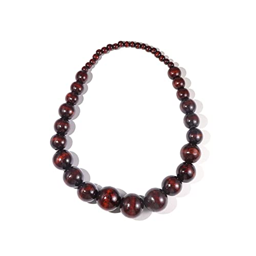 COLORFUL BLING Ethnic Natural Wood Beads Necklace for Men Women Africa Wooden Chain Chunky Strand Necklace Statement Hip Hop Jewelry - color: short dark