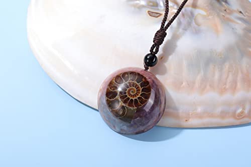 Jovivi 7 Chakra Gemstone Reki Healing Crystal Necklace Round Circle Shape Ammonite Fossil Resin Chip Stones Pendant Necklace for Women Men Life Tree Jewelry Christmas Gifts - color: Ammonite Fossil - Amethyst+Aquamarine+Rose Quartz