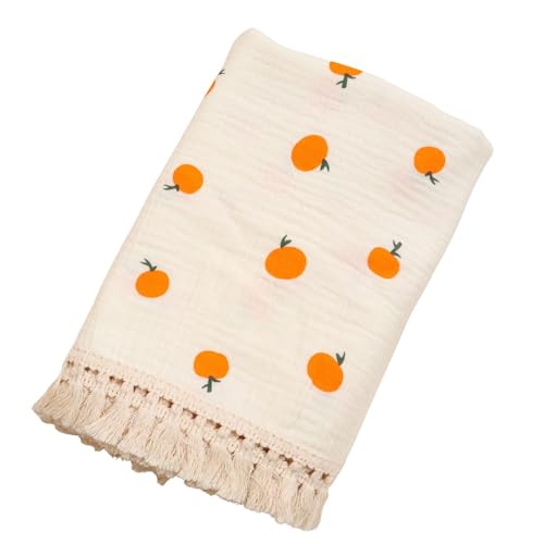 vctops Muslin Baby Blanket with Tassels 100% Cotton Orange Print Swaddle Blankets 39"x47" Lightweight Soft Breathable Gauze Blanket for Sleeping (Orange,39"x47") - color: Orange, size: Baby(39"x47")