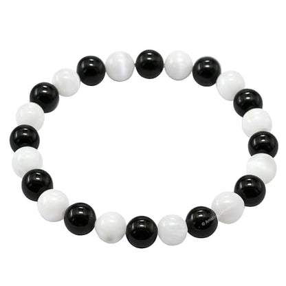Amazing Gemstone Crystal Bracelet for Women Men's Gifts - Protection Healing Crystal Bracelet - 8mm Gemstone Beaded Stretchable Bracelet Pulseras Para Hombres Mujer Stocking Stuffers Mothers Day Gift (Black Tourmaline Selenite) - color: Black Tourmaline S
