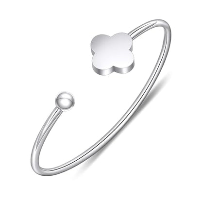 Clover Bracelet Bangle for Women, Lucky Bracelet Friendship Bracelet Gold Clover Bracelets Open Bangle Jewelry Cuff Stainless Steel Bracelet Birthday Christmas Gifts for Women - color: Silver