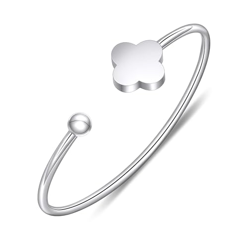 Clover Bracelet Bangle for Women, Lucky Bracelet Friendship Bracelet Gold Clover Bracelets Open Bangle Jewelry Cuff Stainless Steel Bracelet Birthday Christmas Gifts for Women - color: Silver