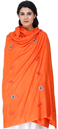 Exotic India Radhe Prayer Shawl with Embroidered Peacock Feather - PolyCotton - color: Flame