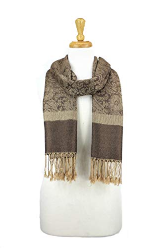 PASKMLNA Paisley Jacquard Pashmina Shawl Wrap Scarf Stole - color: Brown