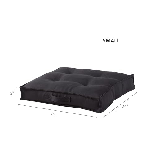 Square Tufted Floor Pillow with Removable Cover, Black, Small (24") - color: Black, size: Small (24")
