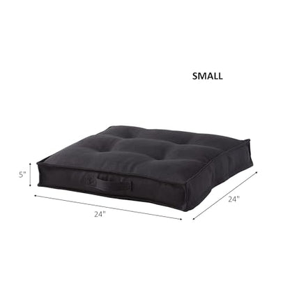 Square Tufted Floor Pillow with Removable Cover, Black, Small (24") - color: Black, size: Small (24")