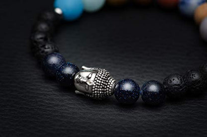 Karseer Buddha 7 Chakra Bracelet, Natural Crystals Stones Beaded Bracelet, Meditation Prayer Protection Jewelry Gift, Unisex