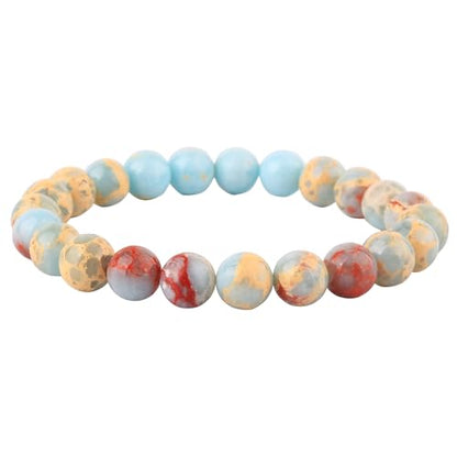 Handmade Natural Imperial Jasper Gem Semi Precious Gemstone 8mm Round Beads Stretch Bracelet 7" Unisex - color: lake blue
