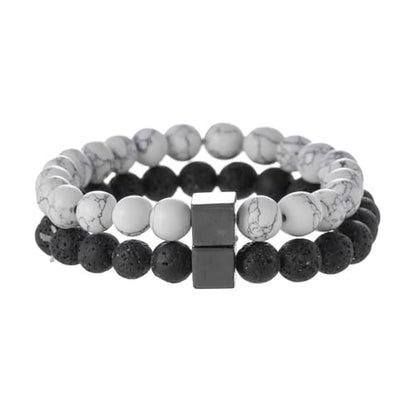 2Pcs Matte Lava Rock Volcanic Stone Beads Stretch Bracelet Stacking Frosted Gemstone Turquoise Seed Bracelet for Men Women Couple Stress Relief Aromatherapy Jewelry Gift - color: P bead