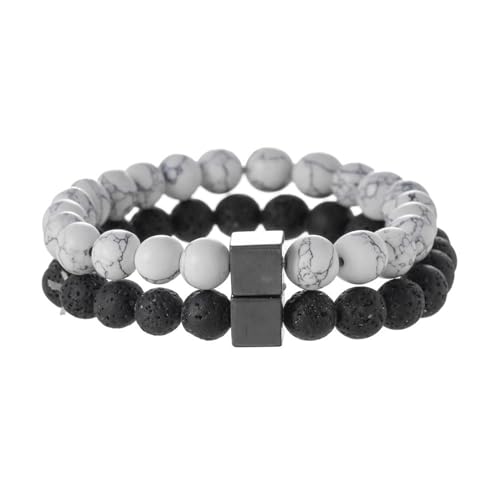 2Pcs Matte Lava Rock Volcanic Stone Beads Stretch Bracelet Stacking Frosted Gemstone Turquoise Seed Bracelet for Men Women Couple Stress Relief Aromatherapy Jewelry Gift - color: P bead
