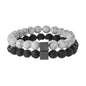 2Pcs Matte Lava Rock Volcanic Stone Beads Stretch Bracelet Stacking Frosted Gemstone Turquoise Seed Bracelet for Men Women Couple Stress Relief Aromatherapy Jewelry Gift - color: P bead