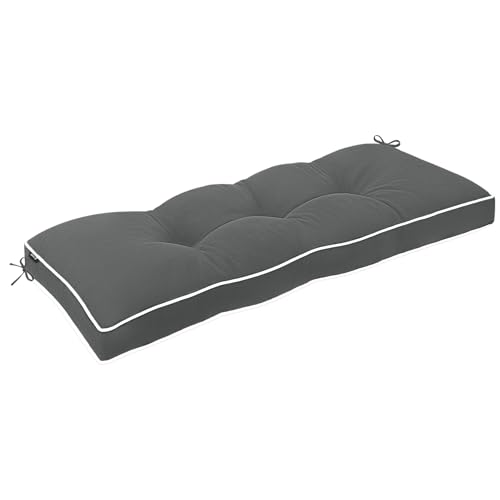 Favoyard Indoor/Outdoor Bench Cushion 42 x 16 Inch Waterproof & 3-Year Fade-Resistant Patio Furniture Cushions for Garden Porch Swing Chair Tufted Pad for Sofa Couch Seat with Ties, Dark Grey - color: Dark Grey, size: 42 x 16 In