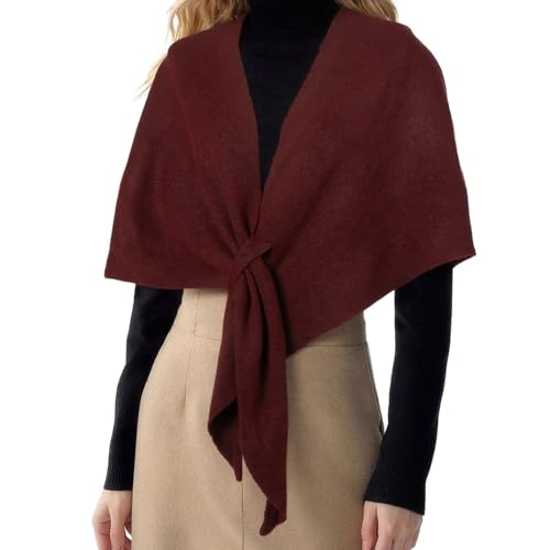 RIIQIICHY Shawl Wrap Women Pashmina Triangle Cape Knit Sweater Scarf for Fall Winter Fashion Accessory - color: Dark Red
