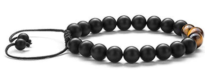 Men Women 8mm Tiger Eye Stone Beads Bracelet Elastic Natural Stone Yoga Bracelet Bangle - color: Matte Tiger eye-21018