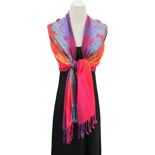 Rave Pashmina Scarf, Fashion Colorful Shawls and Wraps Soft Festival Scarves - color: C-jujube Red (Flower Pattern)