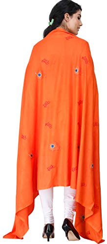 Exotic India Radhe Prayer Shawl with Embroidered Peacock Feather - PolyCotton - color: Flame