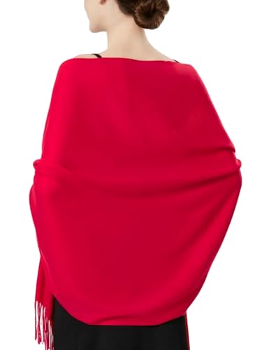 Luxurious Pashmina Feel Scarf & Shawl - Soft Solid Color Wrap for Weddings, Evening Dresses, Gifts - color: . Red