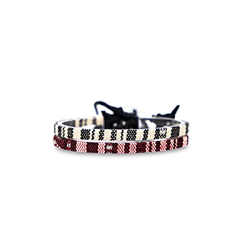 Made by Nami 2 Pcs Boho Surfer Bracelets for Women and Men Waterproof and Adjustable Braided Bracelets Set of 2 for Ethnic Hippie Style - color: White & Ruby Red