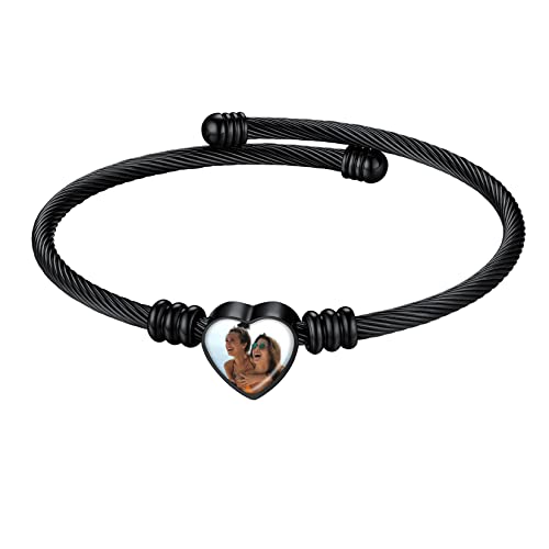 U7 Unisex Simple Cuff Bracelet 18K Real Gold Platinum Plated Fine Bracelets Fashion Jewelry Open Bangle Cuff Bracelets, Twisted or Heart Style - color: K.Heart photo-black