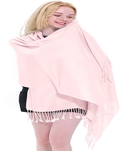 CJ Apparel Solid Color Tassels Design Nepalese Shawl Scarf Wrap Stole Throw Head Wrap Pashmina Gift Hand Made in Nepal New - color: Baby Pink