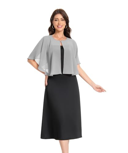 Baoqiya Capelets for women Chiffon Cape Soft Shawls and Wraps Wedding Capes 1920s flapper Cover Up - color: Gray