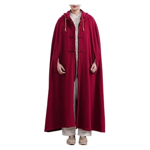 Meditation Hooded Cloak Coat Women Men Unisex Loose-Fit Prayer Robe Plush Comfortable Warm Clothing - color: Red, size: X-Large