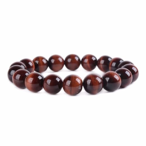 Justinstones Gem Semi Precious Gemstone 10mm Round Beads Stretch Bracelet 7 Inch Unisex - color: AA Red Tiger Eye