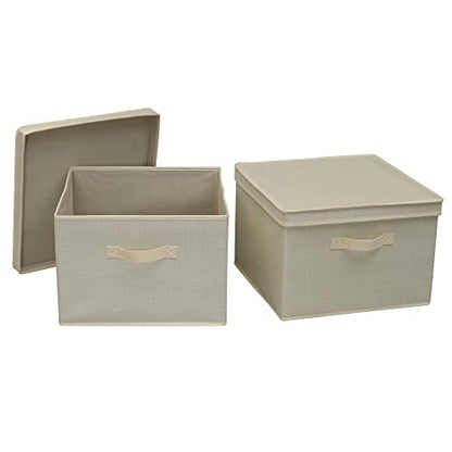 Household Essentials Square KD Storage Box With Lid, Cream Linen - color: Natural