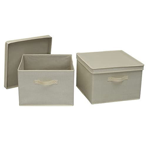 Household Essentials Square KD Storage Box With Lid, Cream Linen - color: Natural