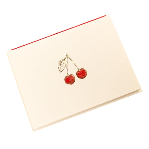 Graphique Cherries Designer Cards Luxe Collection, Gold Foil Embossed Stationery Boxed Set, 10 Blank Cards with 11 Envelopes, All Occasion Greetings, 5.25" x 3.8" - color: Cherries