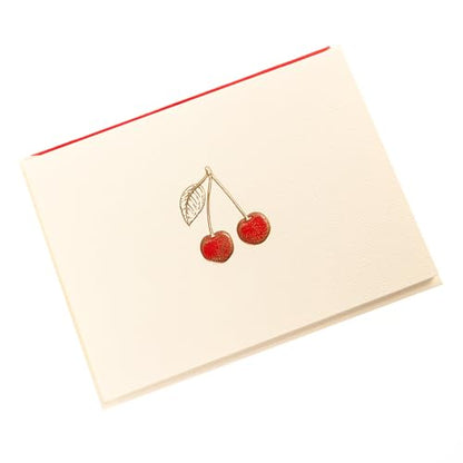 Graphique Cherries Designer Cards Luxe Collection, Gold Foil Embossed Stationery Boxed Set, 10 Blank Cards with 11 Envelopes, All Occasion Greetings, 5.25" x 3.8" - color: Cherries