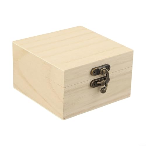 FABULETTA Small Wooden Box, Vintage Flip-top Storage with Metal Clasp, Paulownia Wood Jewelry Keepsake Case for Home Decor and Giving(Raw Wood) - color: Raw Wood