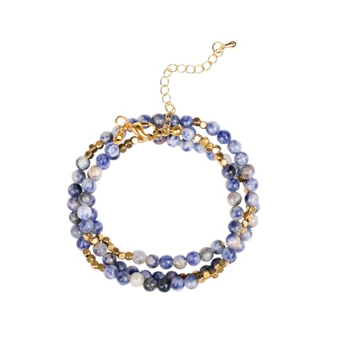 4mm Mini Beads Natural Stone Adjustable Bracelet For Women, Energy Charm Jewelry, Birthday Gift - color: Blue Dot