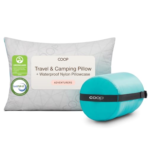 Coop Home Goods Original Adjustable Travel Pillow and Waterproof Pillow Protector Grey Bundle with Compressible Stuff Sack, Medium-Firm Memory Foam and Washable Cover, CertiPUR-US Certified (19x13) - style: Bundle Grey