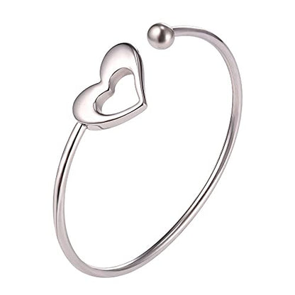 U7 Unisex Simple Cuff Bracelet 18K Real Gold Platinum Plated Fine Bracelets Fashion Jewelry Open Bangle Cuff Bracelets, Twisted or Heart Style - color: F.Heart End-Stainless