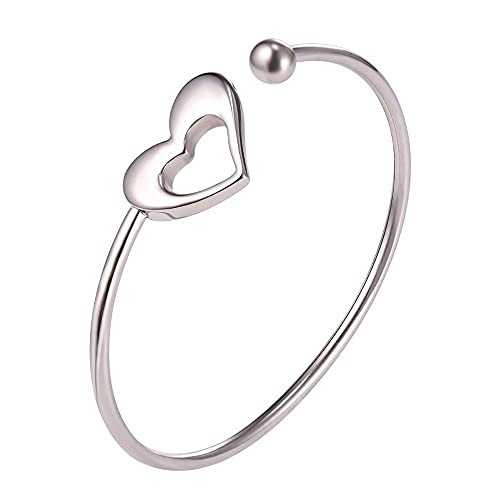 U7 Unisex Simple Cuff Bracelet 18K Real Gold Platinum Plated Fine Bracelets Fashion Jewelry Open Bangle Cuff Bracelets, Twisted or Heart Style - color: F.Heart End-Stainless