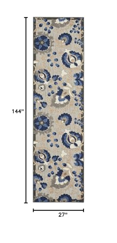 Nourison Home Aloha Natural Blue 2'3" x 12' Area Rug - Easy Clean, Non Shedding, Bed Room, Living Room, Dining Room, Kitchen (12' Runner) - color: Natural Blue, size: 2'3" x 12' (Runner)