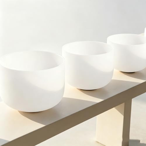 Hye-eun 432Hz White Frosted Crystal Singing Bowls Set 7-12Inch 7PCS Quartz Chakra Sound Bowls for Meditation Sound Healing Yoga Reiki with 2 Purple Carrying Bags - color: 7-12inch 432hz White 7pcs