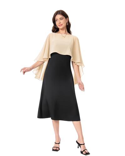 Baoqiya Women's Capelet Shawls and Wraps for Evening Dresses Soft Bridesmaid Shawl Chiffon Cape Wedding Cover Up - color: Champagne