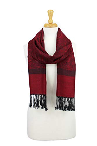 PASKMLNA Paisley Jacquard Pashmina Shawl Wrap Scarf Stole - color: Burgundy Black
