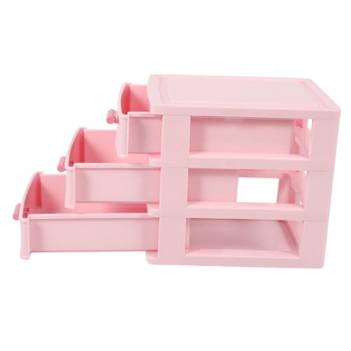 Plastic Drawer Designed 3 Compartment Jewelry Storage Box Pink