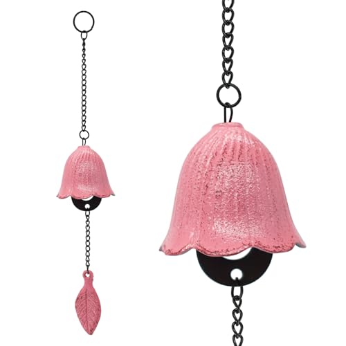 Japanese Leaf Wind Chimes, Small Wind Bell Pendent for Outside Hanging Cast Iron Wind Chime Ornament for Bless Garden Backyard Home Decor (Pink) - color: Pink