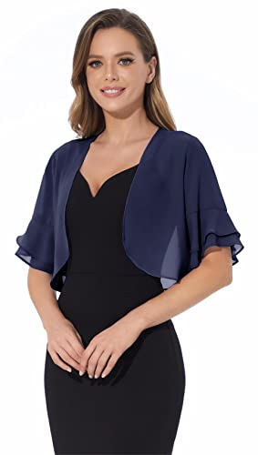 Women Shrug Soft Chiffon Open Front Sheer 3/4 Sleeve Bolero Cardigan for Evening Dress