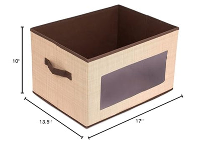 Internet's Best Storage Box with Window - Durable Storage Bin Basket Containers with Lids and Handles - Clothes Nursery Toys Organizer - Brown (Beige) - color: Brown