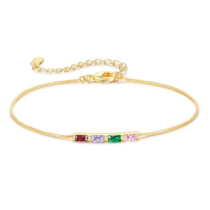 Personalized Birthstone Bracelet for Women – 925 Sterling Silver Adjustable Family Mothers Day Bracelet with Birthstones, Mothers Day, Christmas,Birthday Gift for Mom, Grandma, Wife, Bridesmaid - color: 4 Birthstones