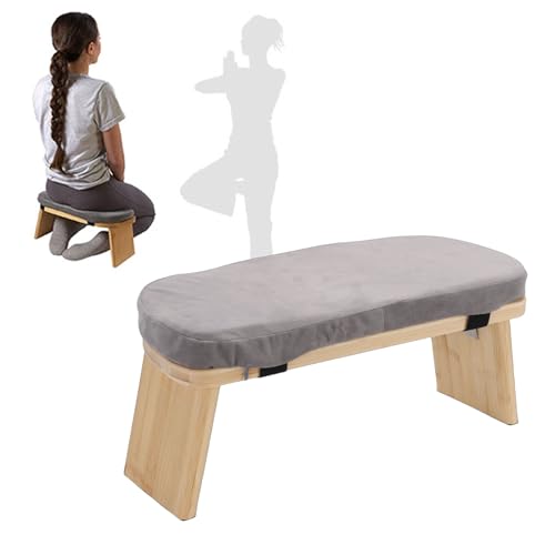 Meditation Bench, Premium Beechwood Folding Kneeling Stool Supports 260lbs Magnetic Hinge Locks, Prayer Bench with Soft Cotton Cushion Non Slip Pads for Yoga Meditation Prayer Home