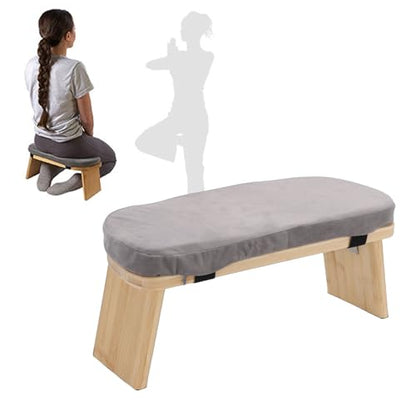 Meditation Bench, Premium Beechwood Folding Kneeling Stool Supports 260lbs Magnetic Hinge Locks, Prayer Bench with Soft Cotton Cushion Non Slip Pads for Yoga Meditation Prayer Home