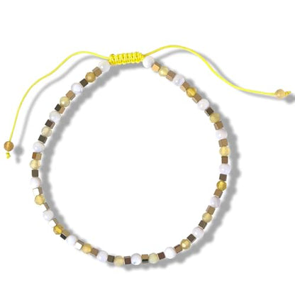 Natural Stone Adjustable Charming Bracelet for Women, 3mm Shell Gemstone Hematite Beads, Pull String Slider Metal Free Design Waterproof, Gift for Her Daily Wear